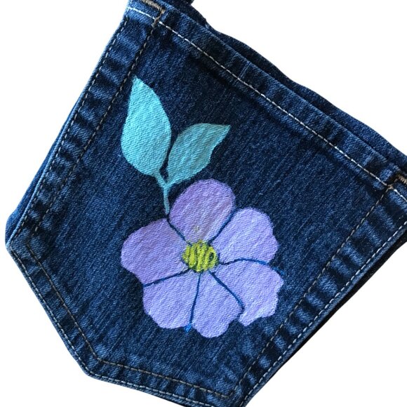 Handmade Crossbody Bag: Over Shoulder Painted Pansy Cell Phone Small Denim Purse - Picture 6 of 9